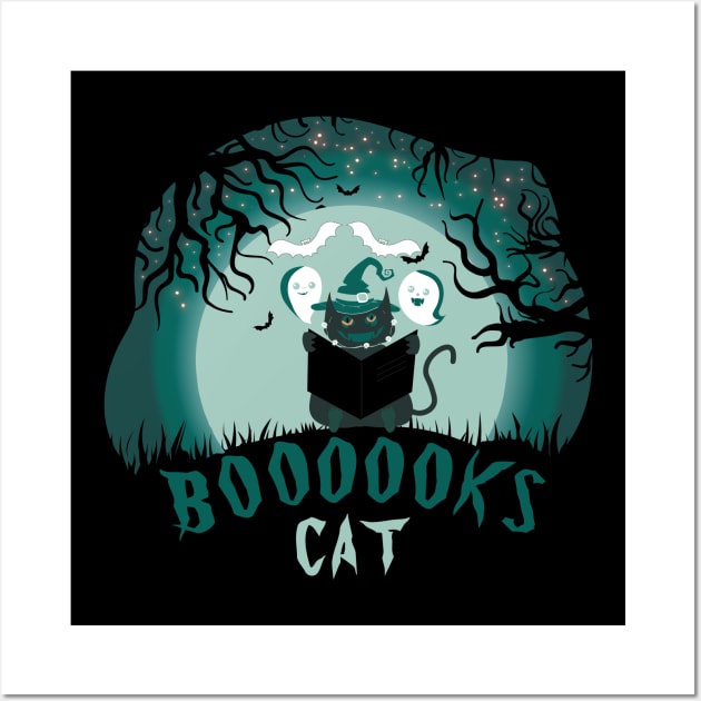 cat and Ghost Book Reading Halloween funny gifts Wall Art by bakmed